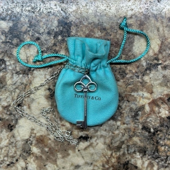 Retired Tiffany & CO Fleur De Lis Key  Pendant Charm Necklace Sterling Silver - Picture 1 of 6